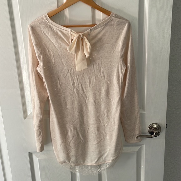 LC Lauren Conrad Cream Metallic Light Tie-Back Sweater Top - Picture 2 of 8